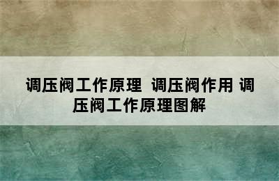 调压阀工作原理  调压阀作用 调压阀工作原理图解